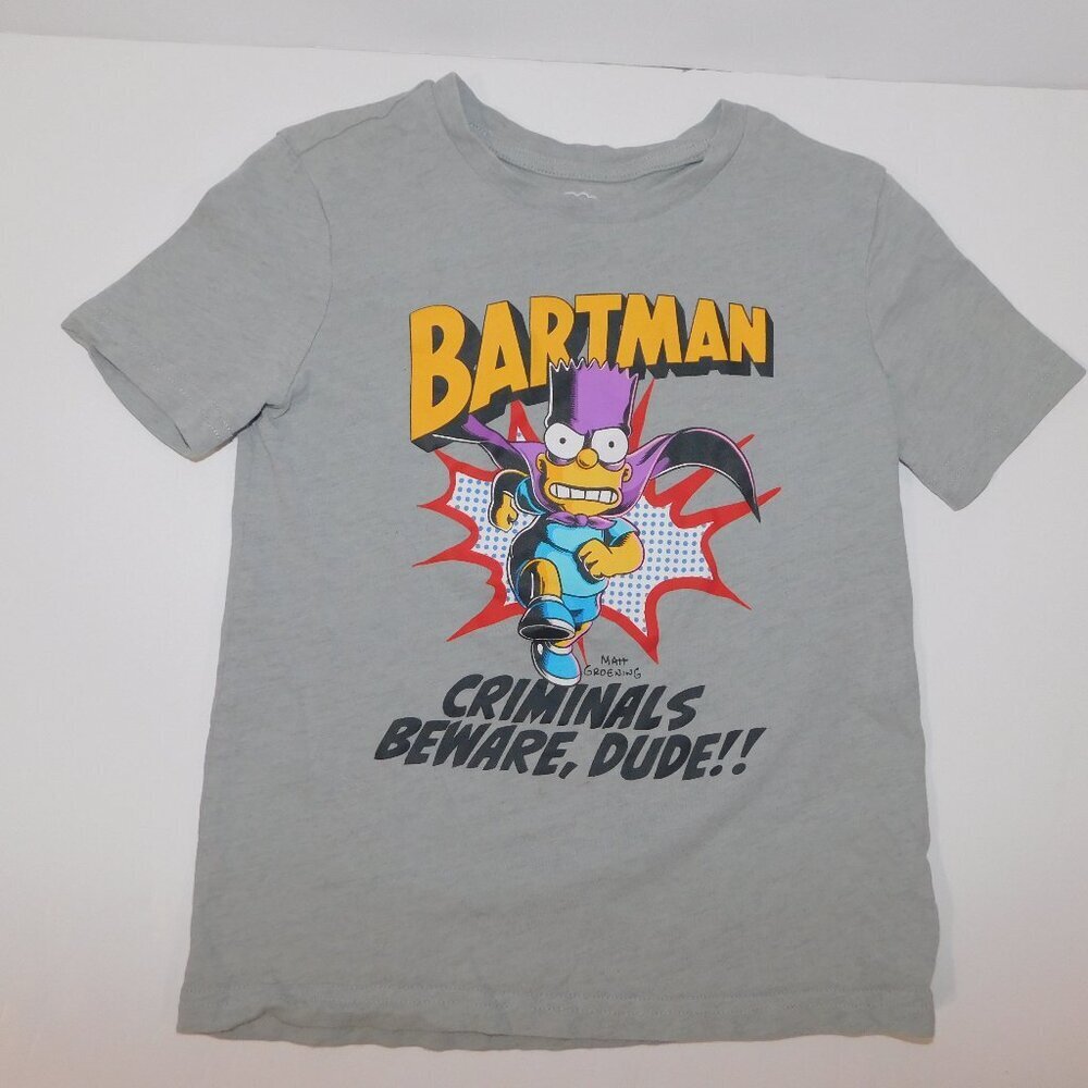 The Simpsons BARTMAN Criminals Beware Dude Graphic T Shirt Kids XS 4-5